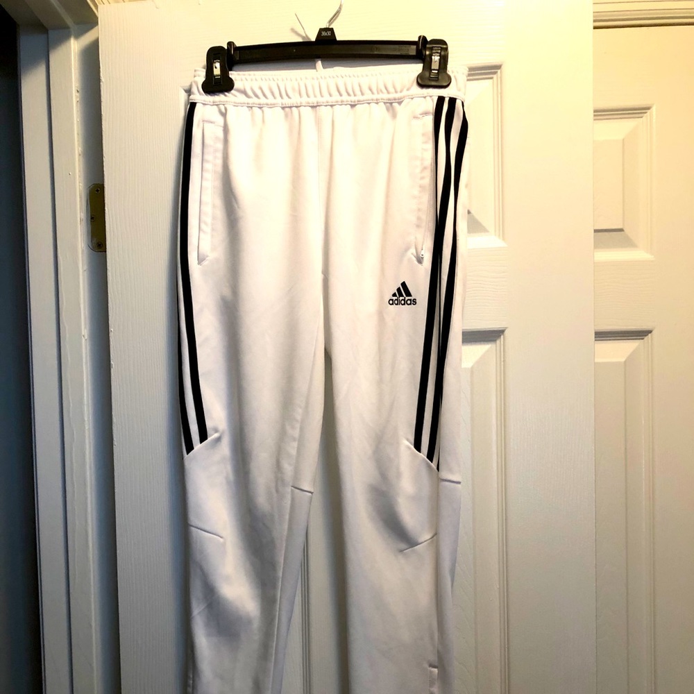 Adidas joggers, white with black stripe